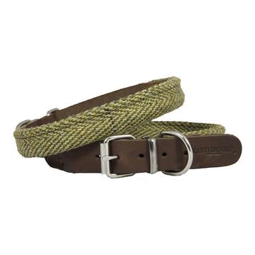 Earthbound Rolled Tweed Green Dog Collar